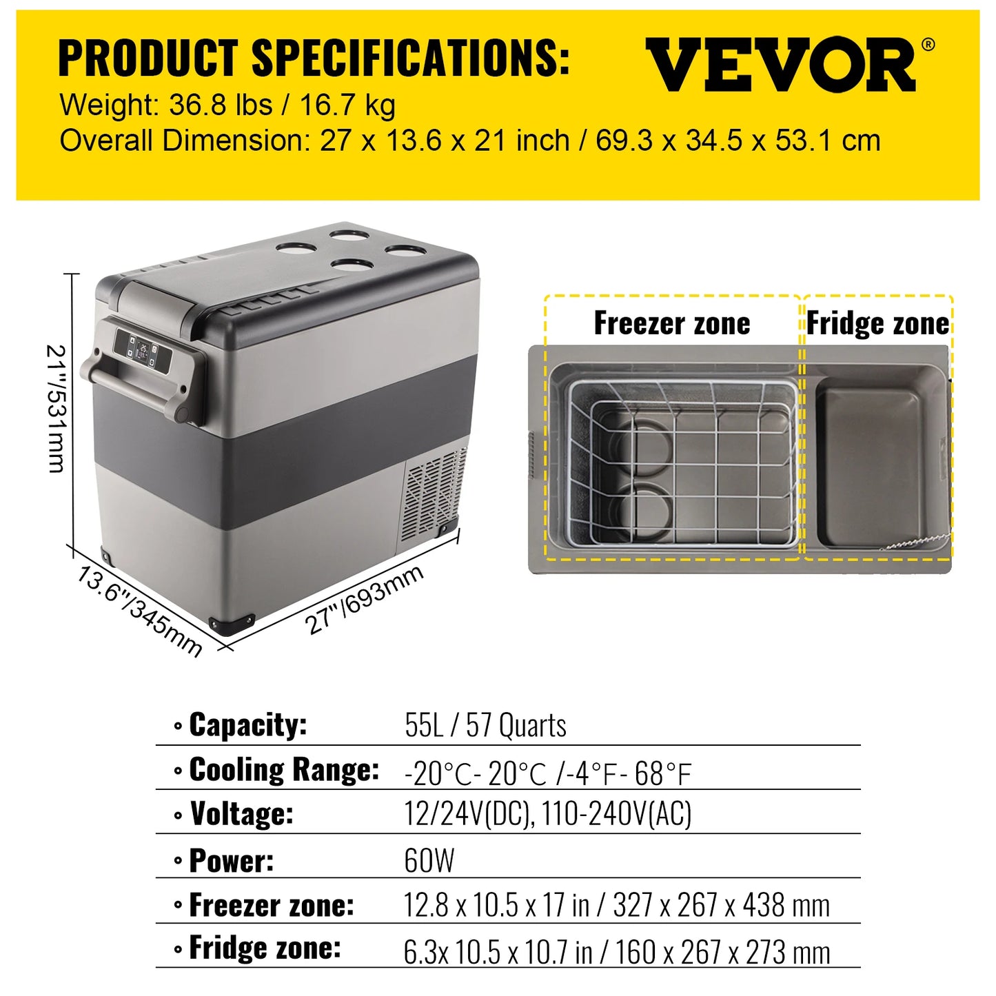 VEVOR Car Refrigerator Portable App Control Compressor Cooler