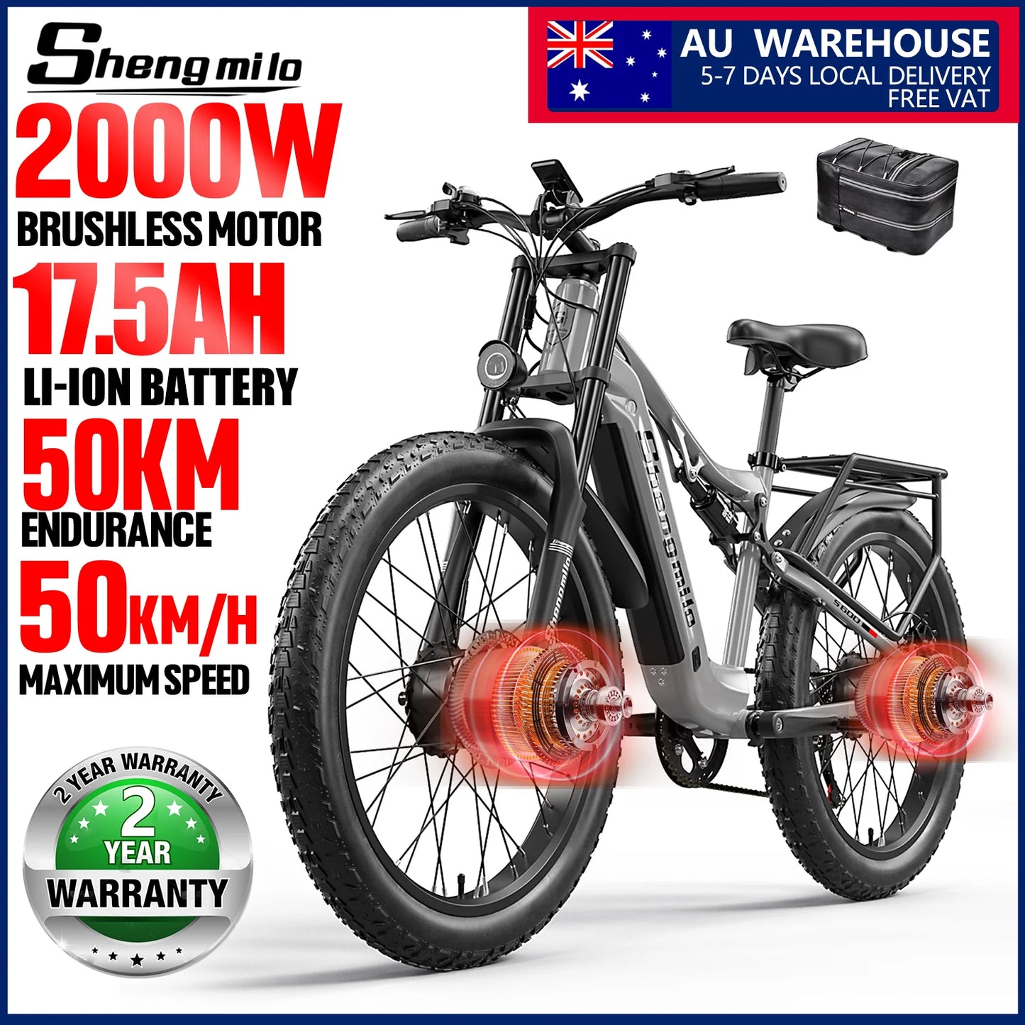Shengmilo Electric Mountain Bike Dual Motor 2000W Aluminum Alloy Frame