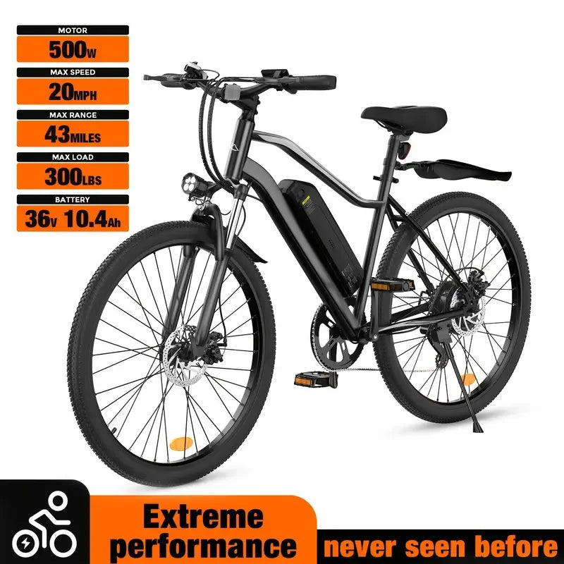 LELEKUA Electric Mountain Bike Brushless 500W Carbon Steel Frame