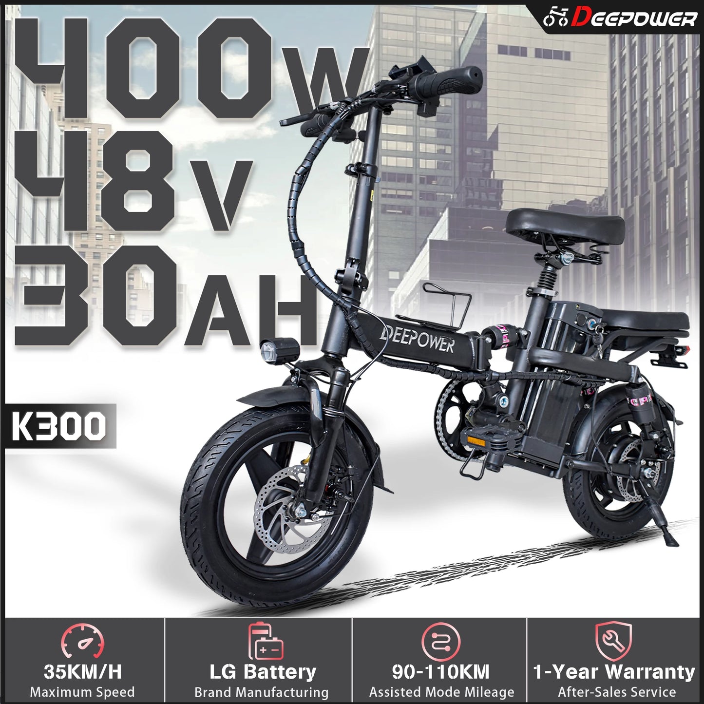 DEEPOWER Electric Bike K300 Foldable With Basket 400W