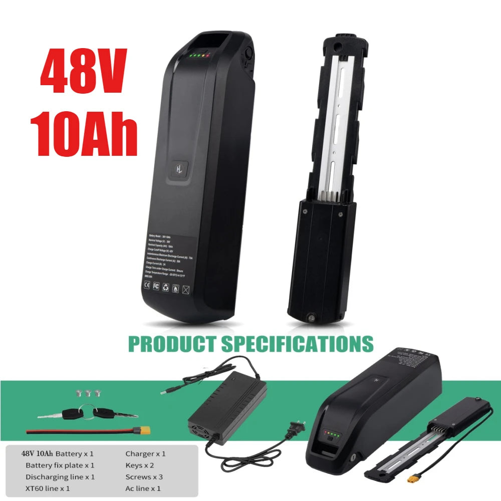 E-Bike Battery 48V 10Ah Li-Ion Pack for Electric Bikes