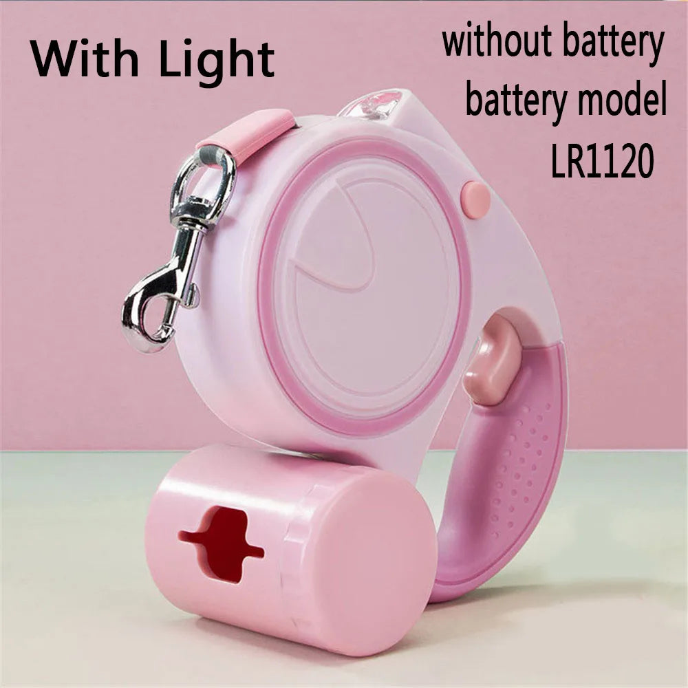 Dog Leash Retractable LED Light Nylon Belt Durable Daily Walk