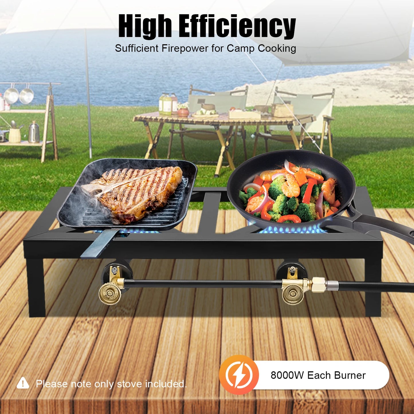 Double Burner Outdoor Gas Stove 8000W Regulator Included