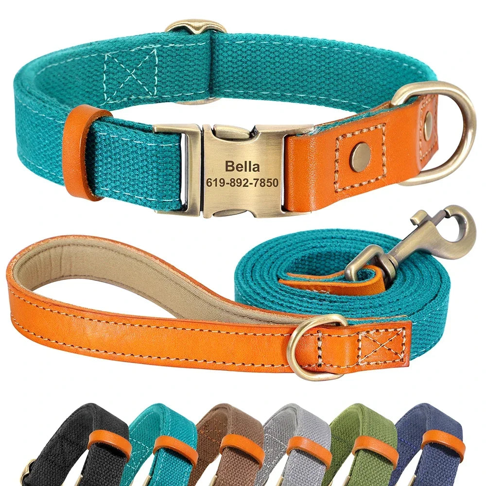 Pet Artist Nylon Dog Collar Leash Set With Name Tag