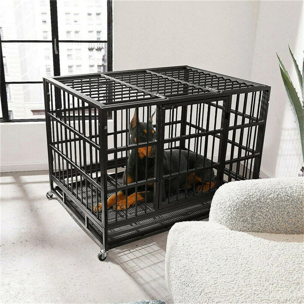 BORWARTH Dog Crate Chew Resistant Iron Kennel For Dogs