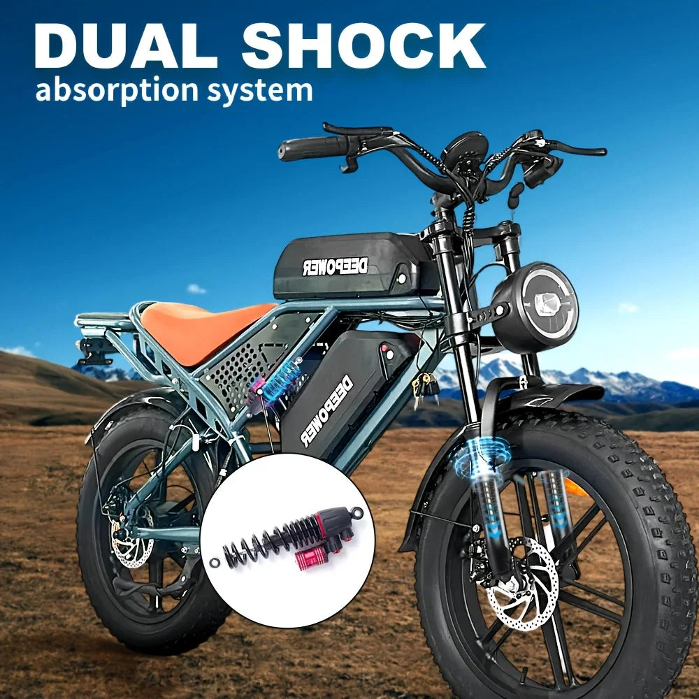 DEEPOWER Electric Bike 1500W Off-Road Fat Tire Dual Battery