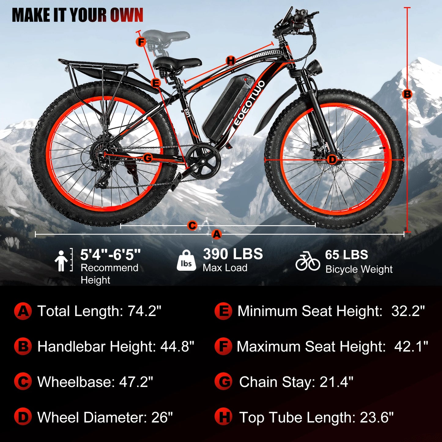 EOEOTWO E01 Electric Fat Tire Mountain Bike 1500W Peak