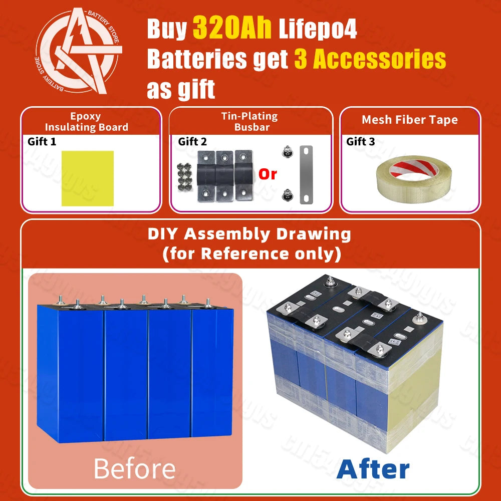 PWOD LiFePO4 Battery 320Ah 3.2V Rechargeable Cell For DIY