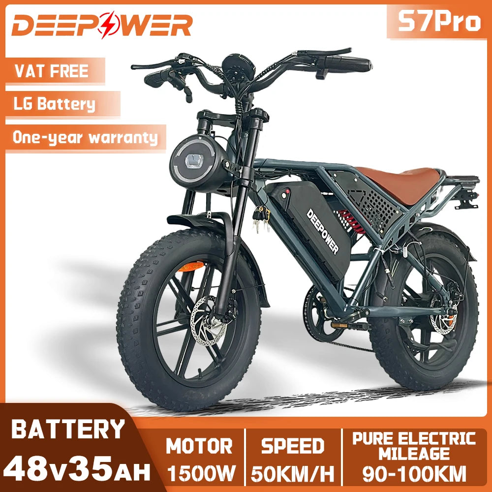 DEEPOWER Electric Bike S7Pro Carbon-Steel-Frame For Adults