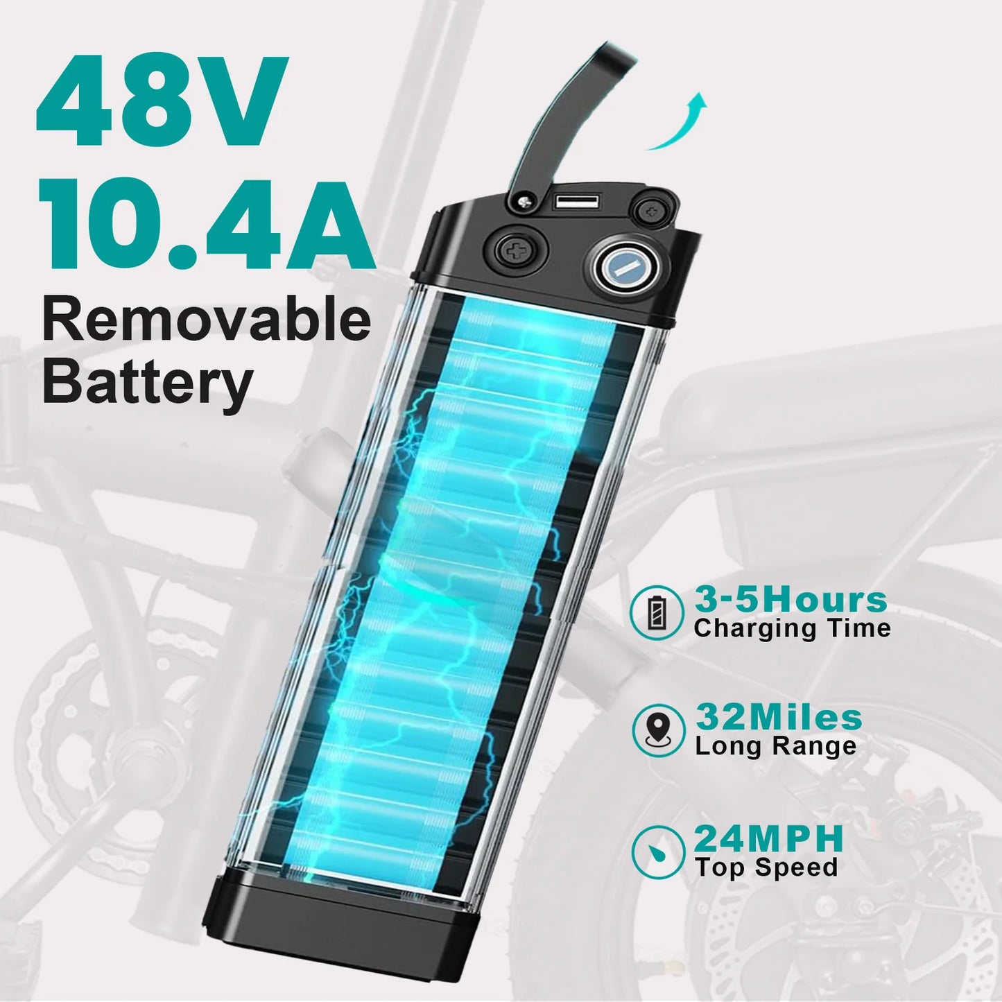 LELEKUAIC Foldable Electric Bike Removable Battery