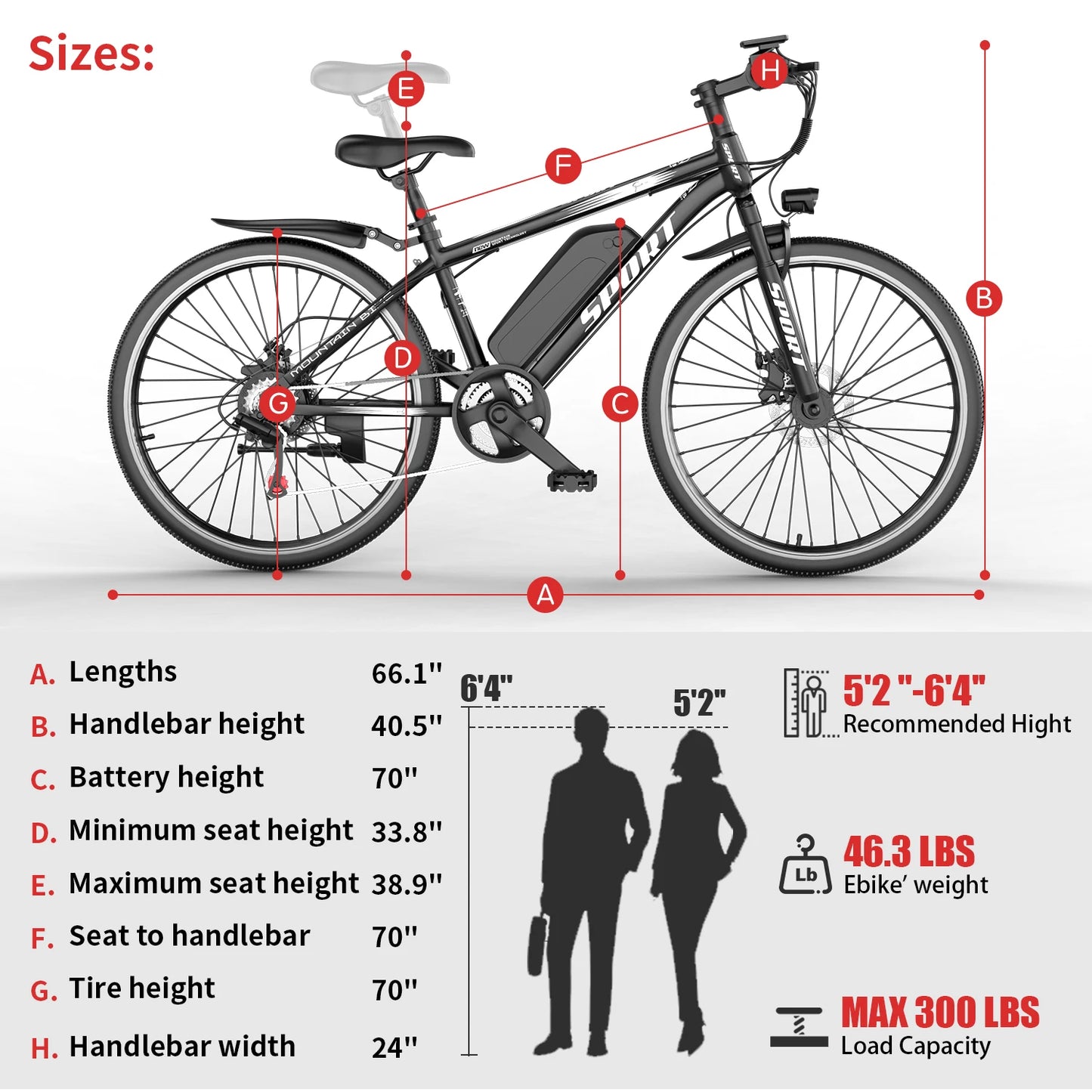 Max Speed Electric Bike Removable 480Wh Battery 750W Peak