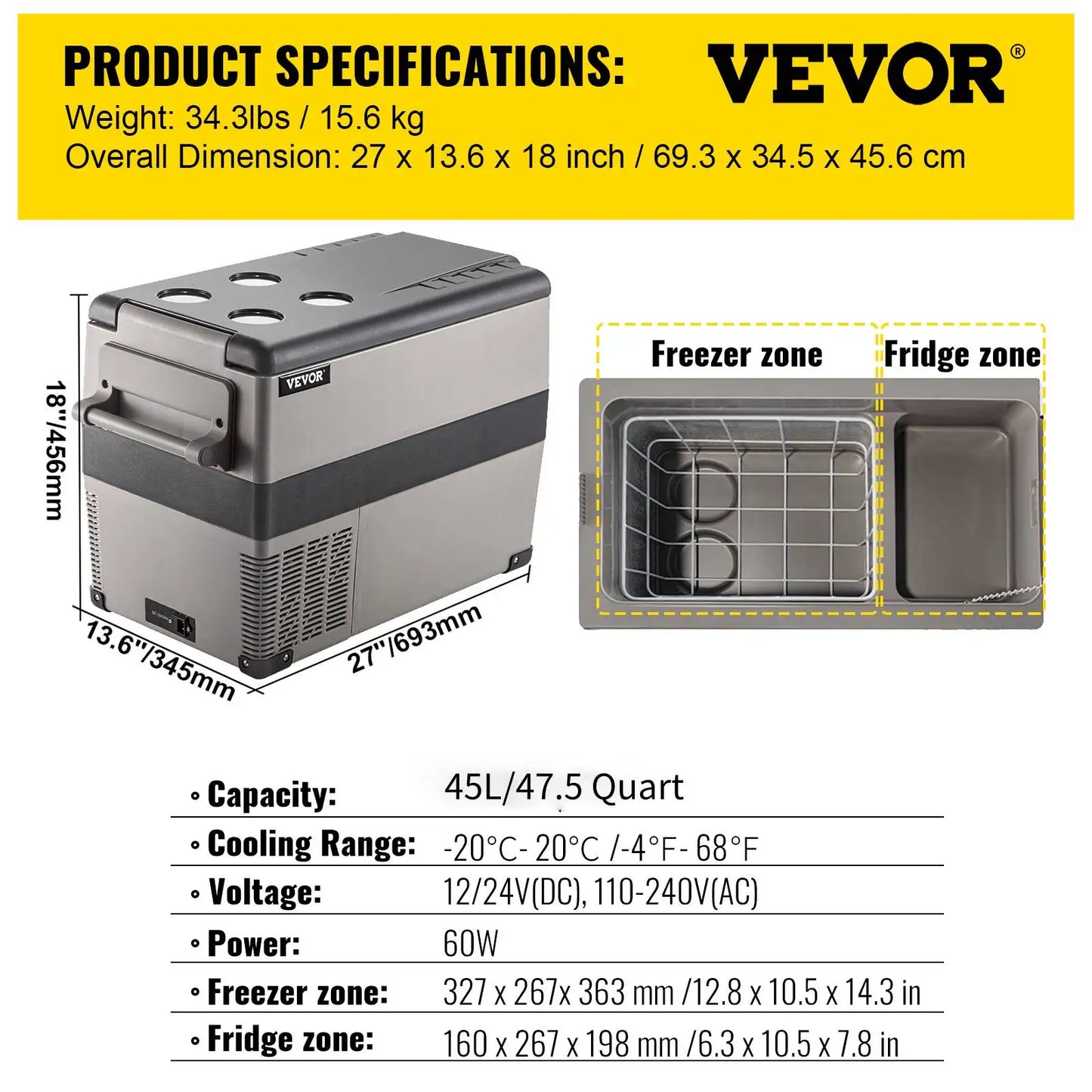 VEVOR Car Refrigerator Portable App Control Compressor Cooler