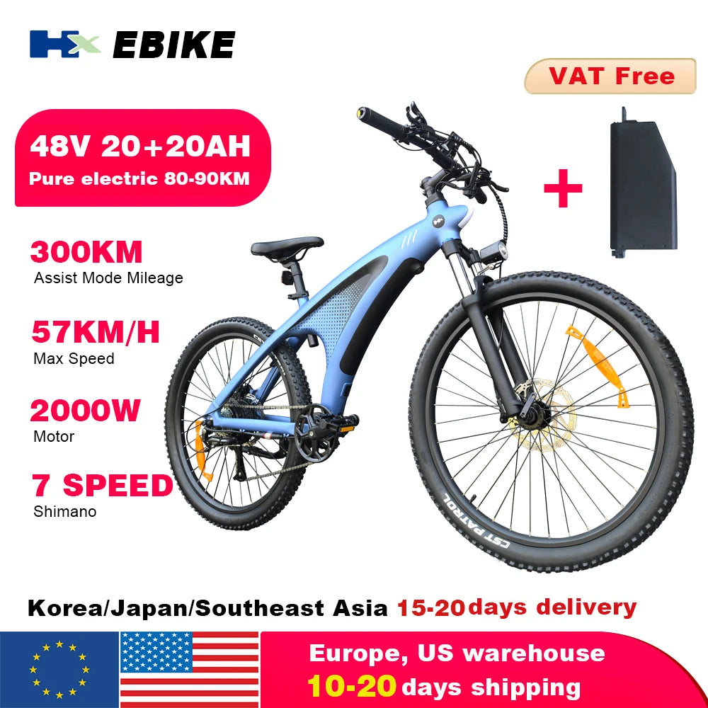 HX Electric Bike Aluminum Alloy Frame 2000W Off-Road Mountain E-Bike