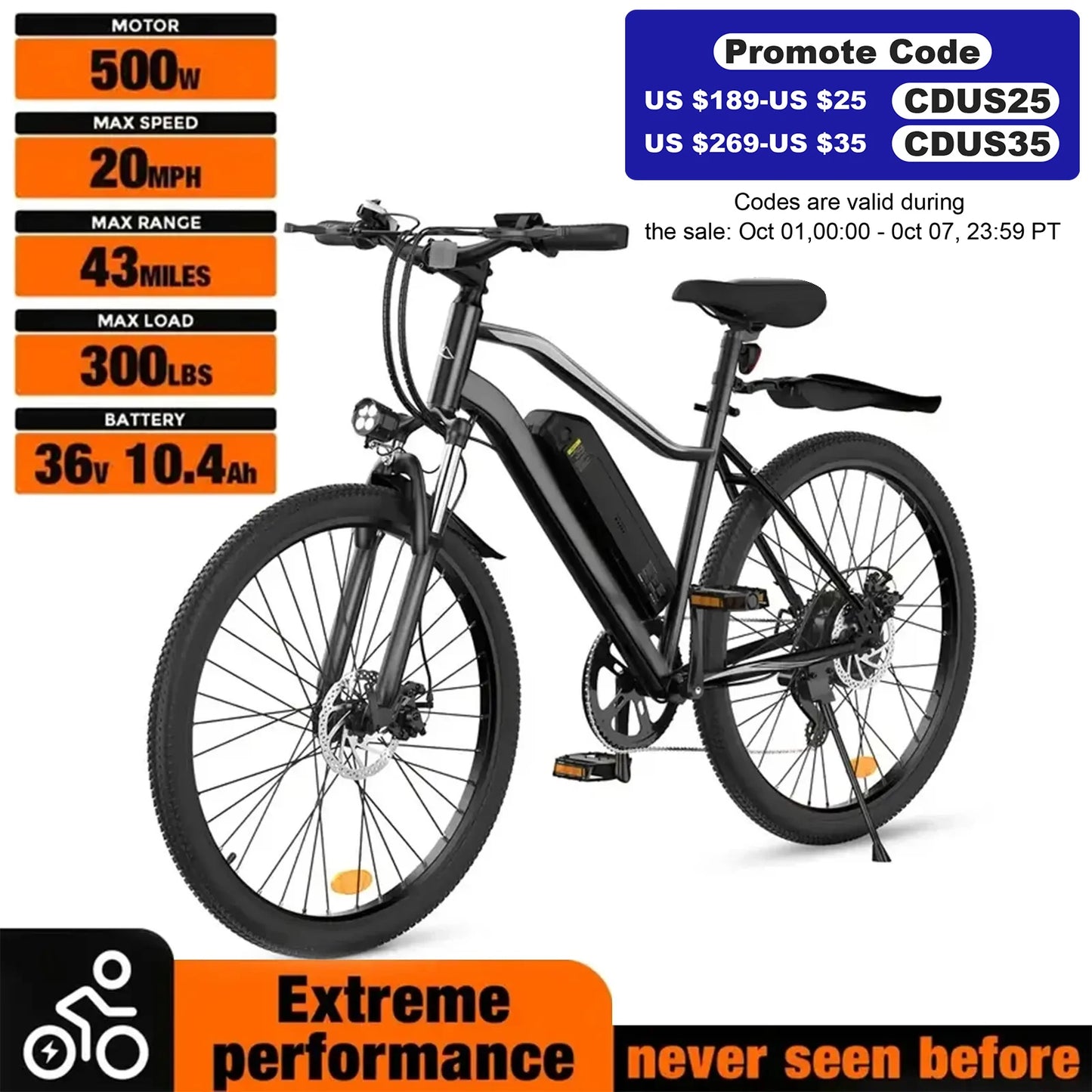 LELEKUAIF Electric Mountain Bike With 500W Brushless Motor