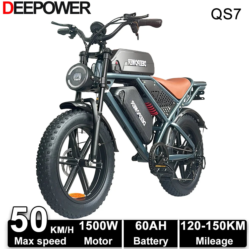 DEEPOWER Electric Bike 1500W Off-Road Fat Tire Dual Battery