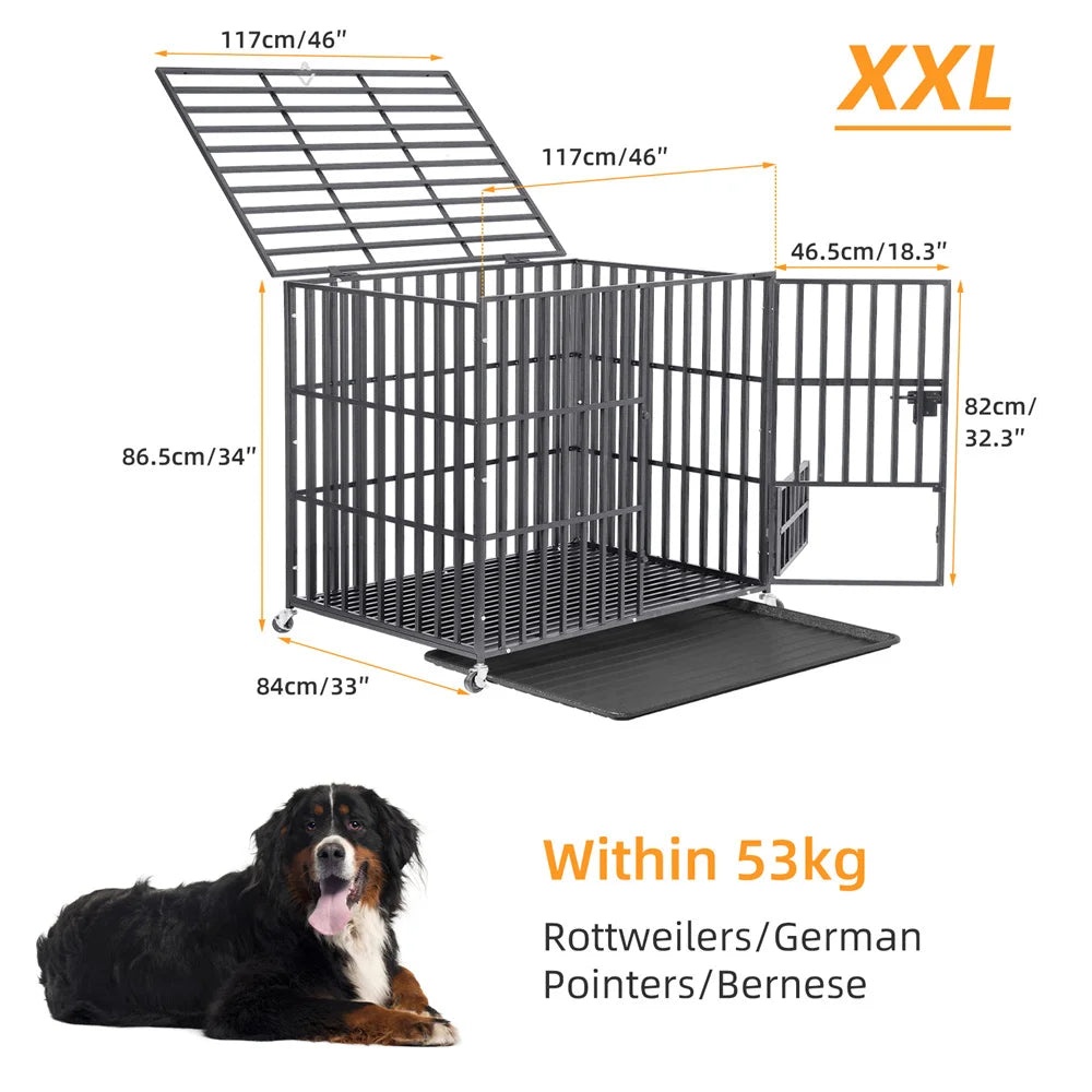 BORWARTH Dog Crate Chew Resistant Iron Kennel For Dogs