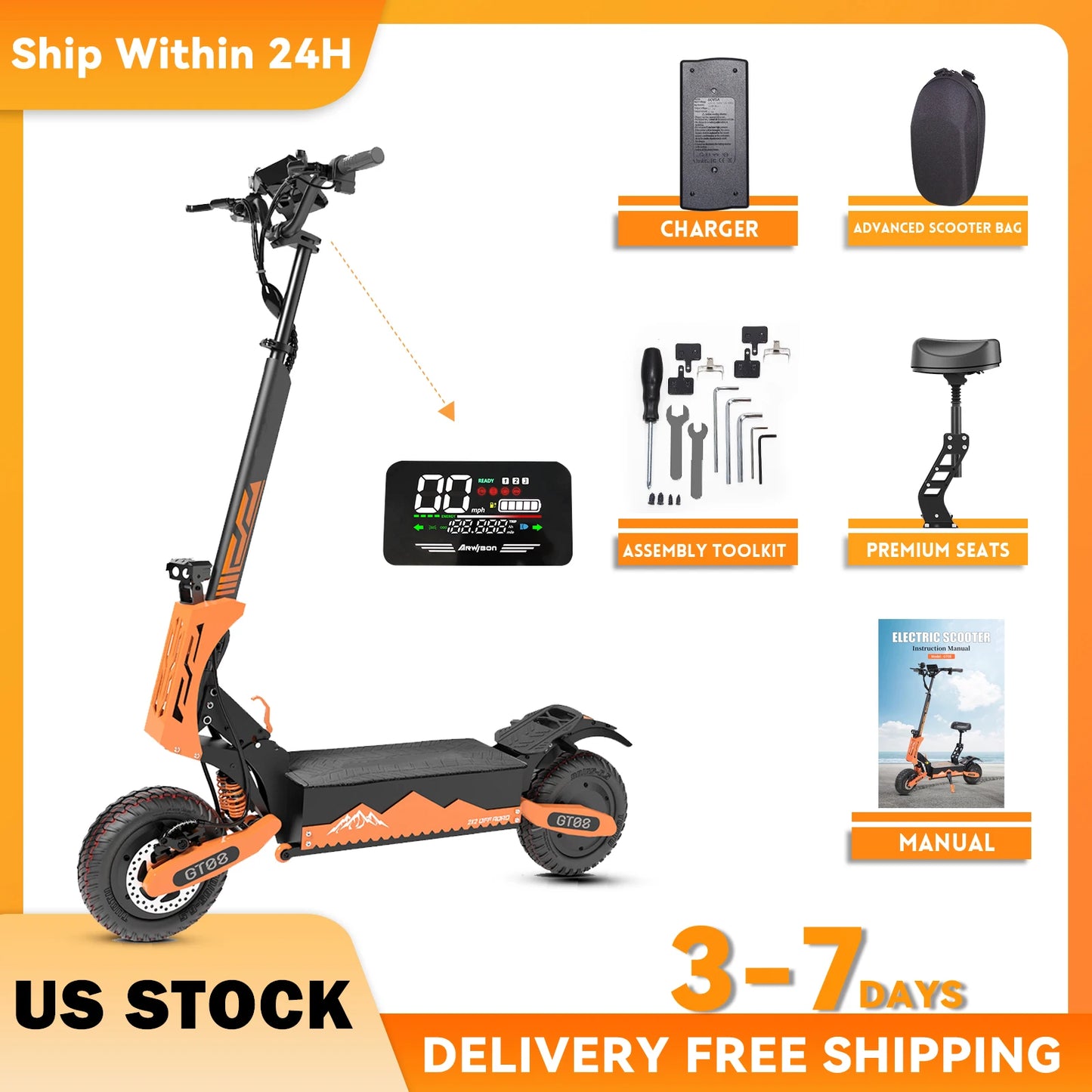 Arwibon Dual-Motor 5600W Folding Electric Scooter Pro