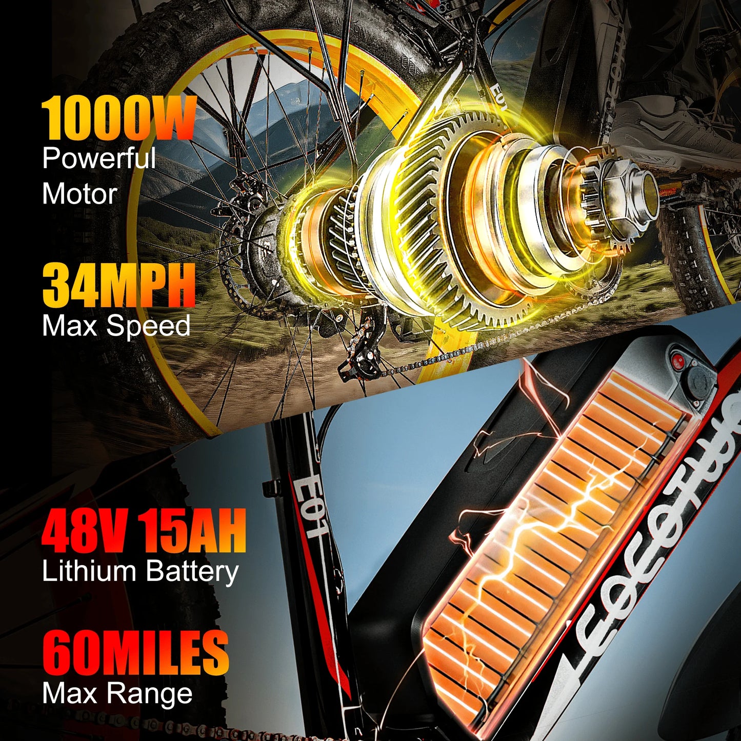 EOEOTWO E01 Electric Fat Tire Mountain Bike 1500W Peak