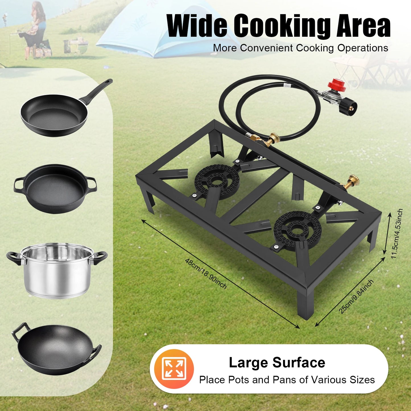 Double Burner Outdoor Gas Stove 8000W Regulator Included