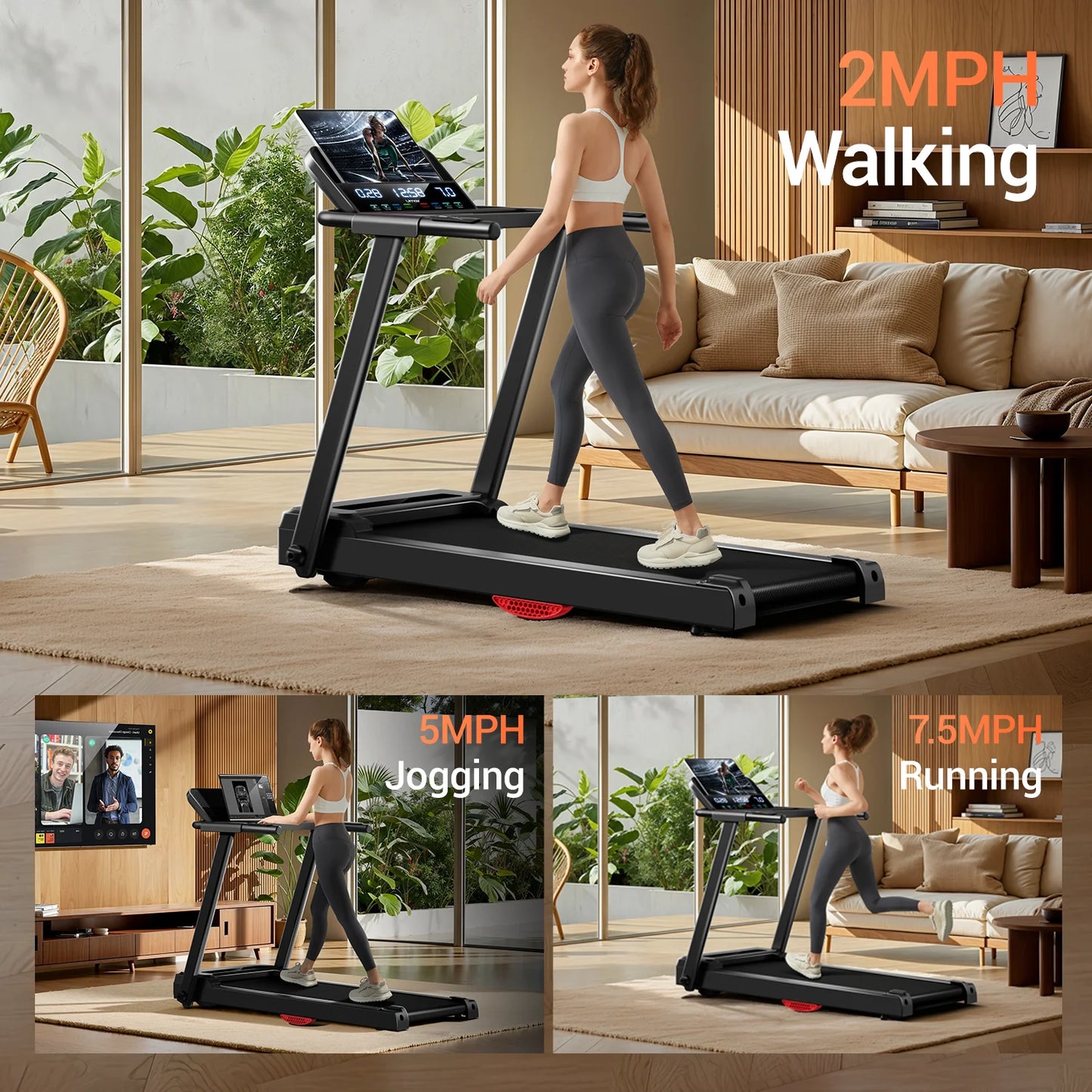 Driving Treadmill Brushless Foldable 3.0HP with HR Monitor