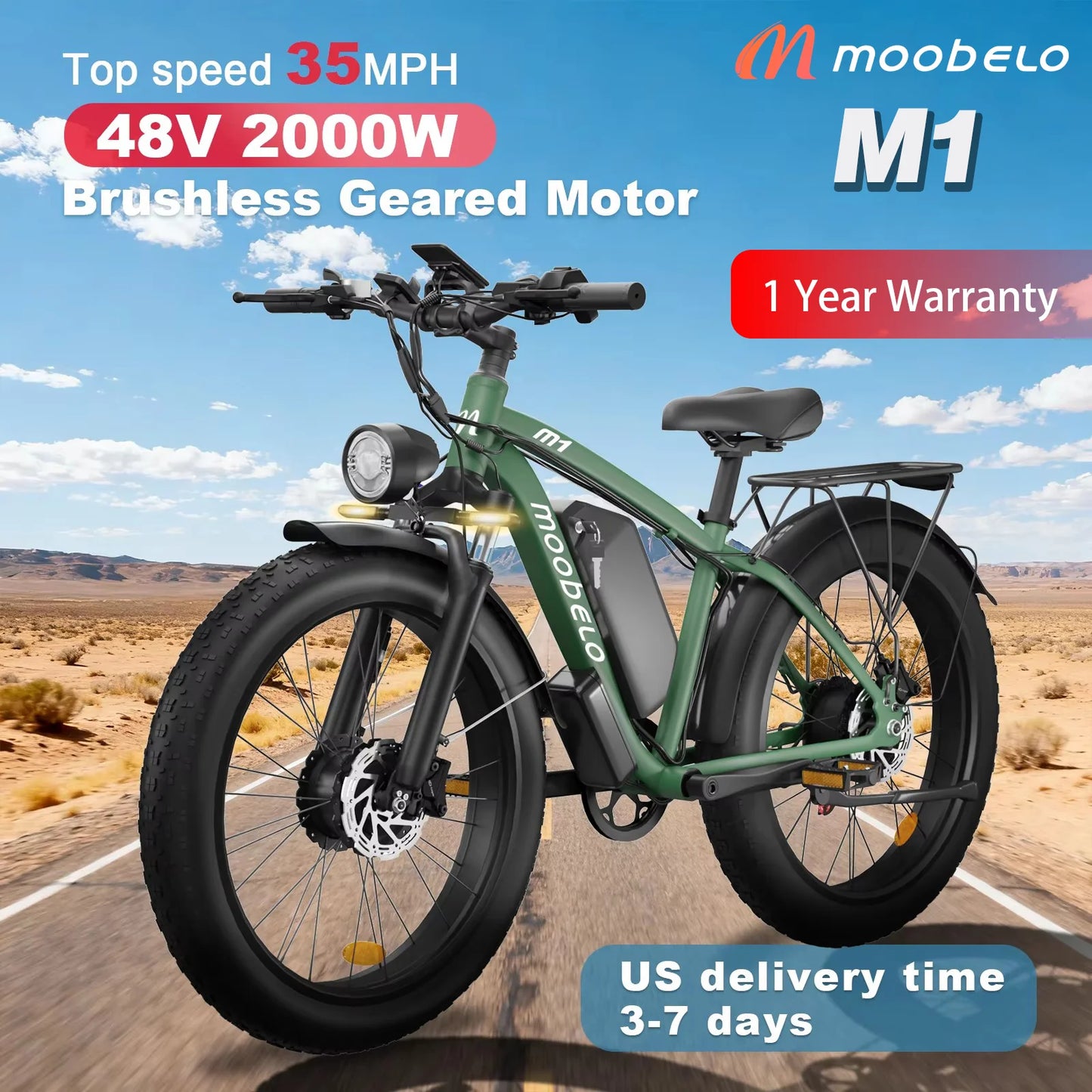 MOOBELO Ebike M1 Aluminum Fat Tire 48V 2000W Dual Motor