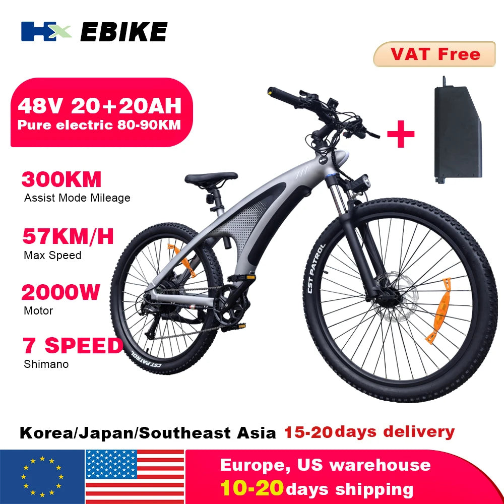 HX Electric Bike Aluminum Alloy Frame 2000W Off-Road Mountain E-Bike