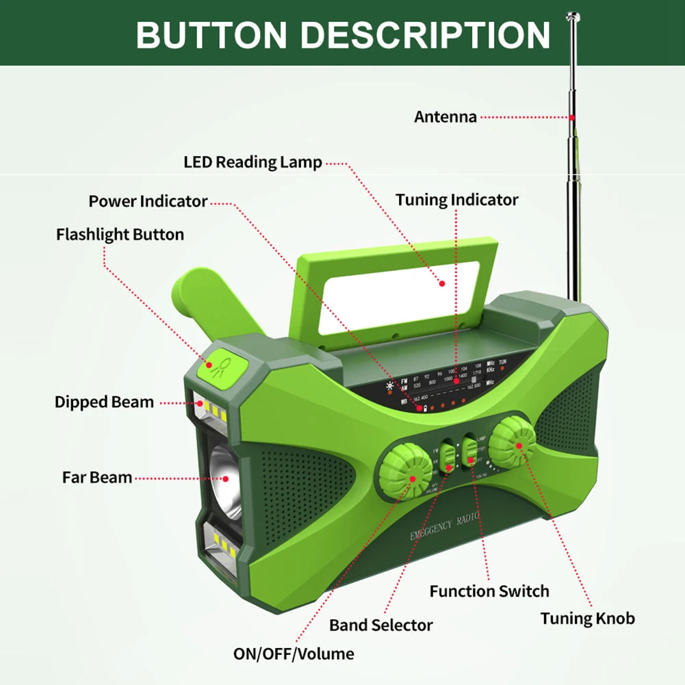 Portable Charger 10000mAh Solar Hand Crank Radio Emergency