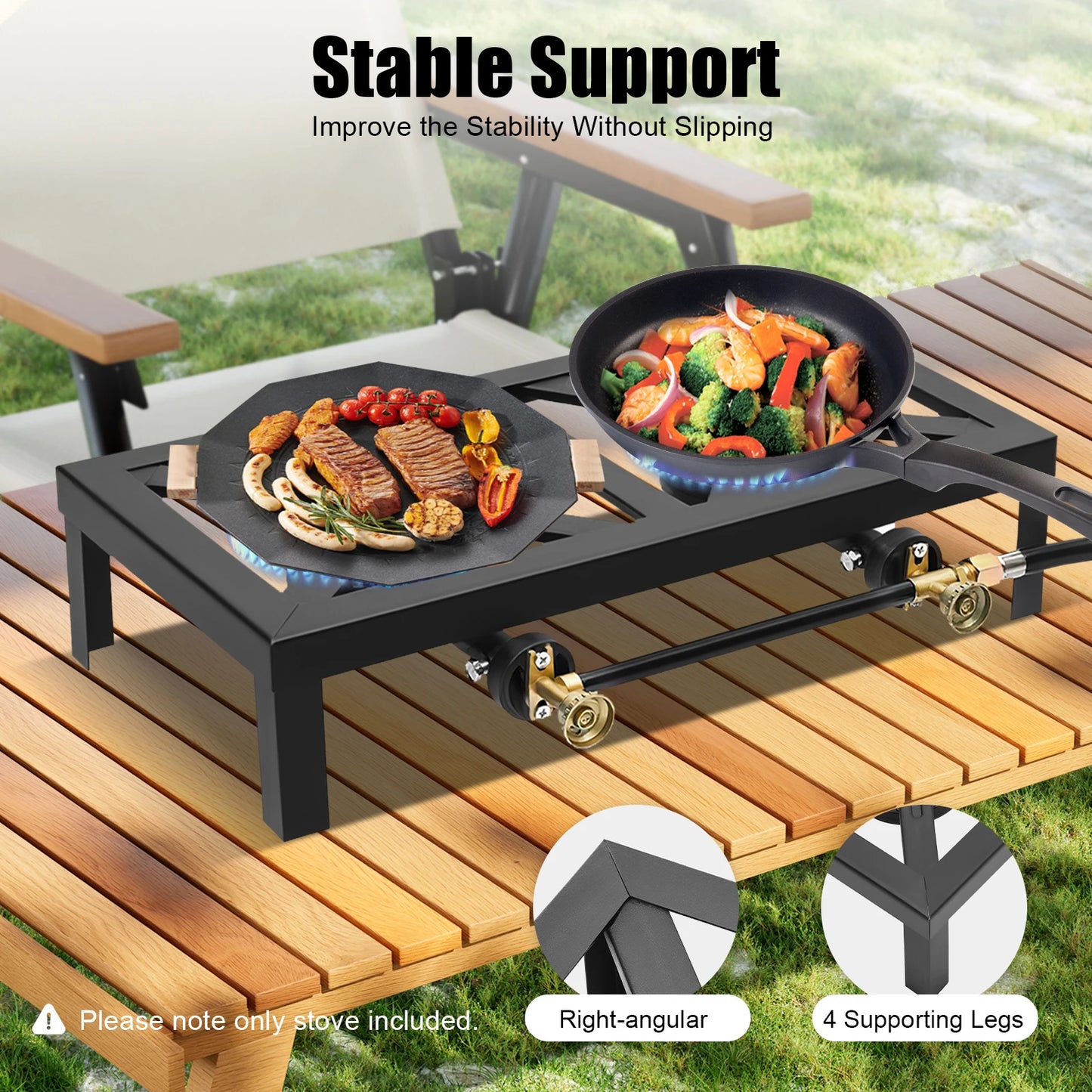 Double Burner Outdoor Gas Stove 8000W Regulator Included