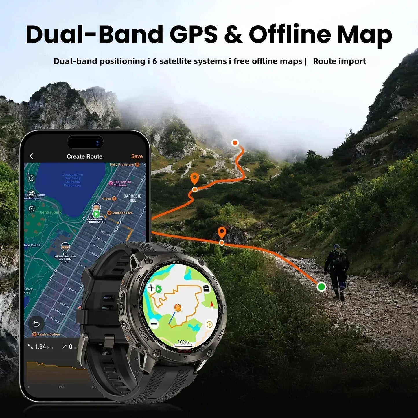 KOSPET Tank T4 Smartwatch GPS with Durable Build For Men