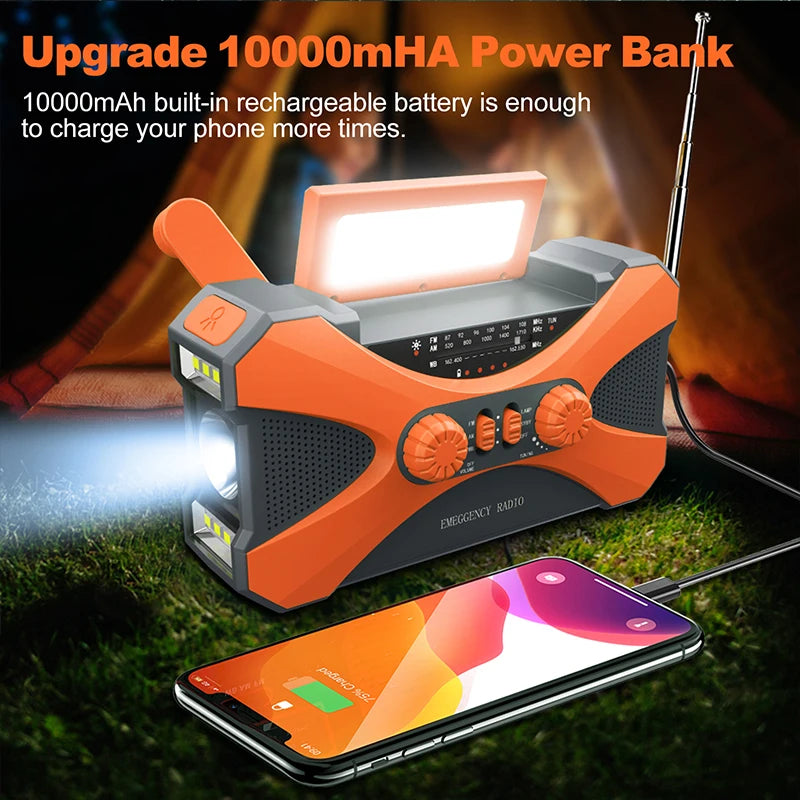 Portable Charger 10000mAh Solar Hand Crank Radio Emergency