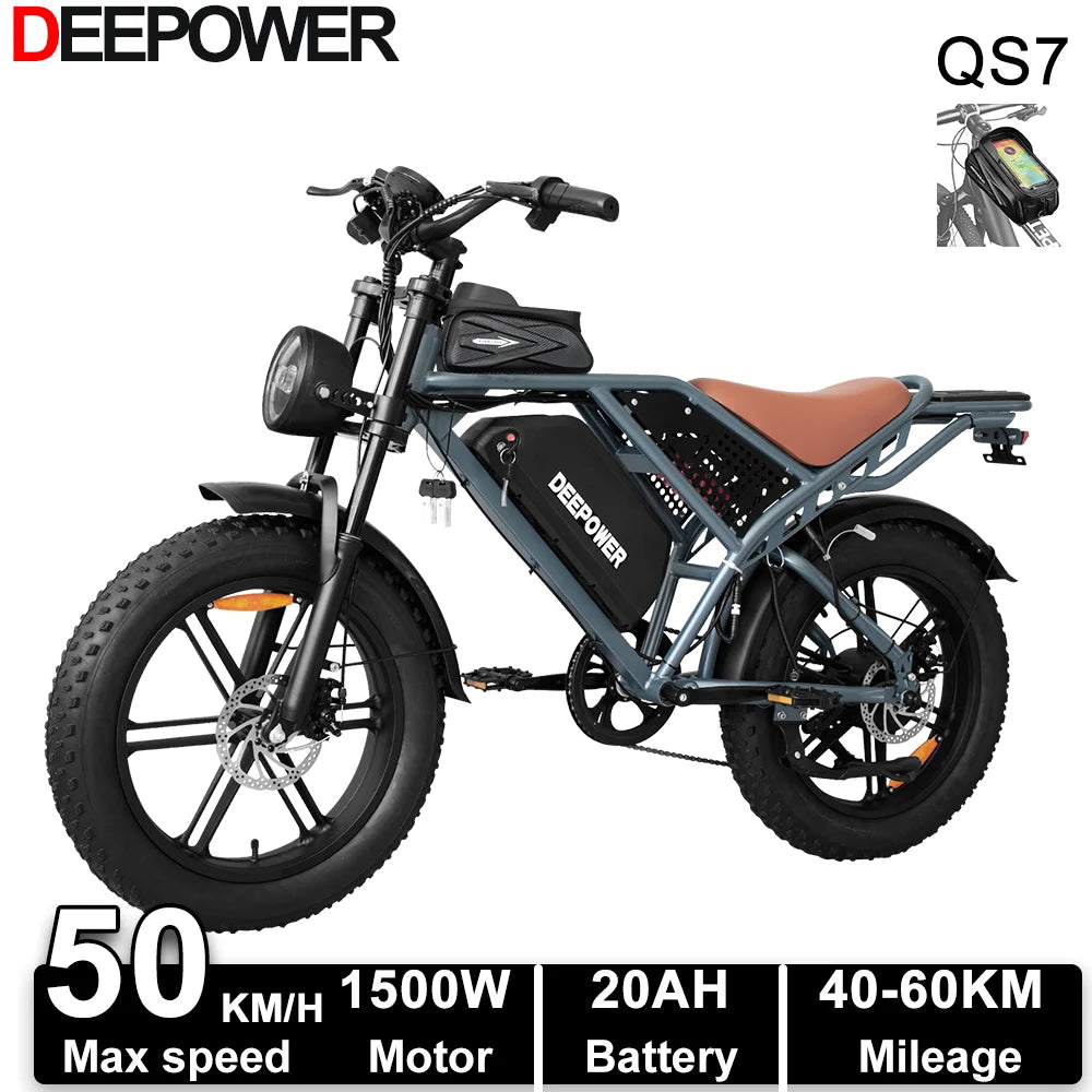 DEEPOWER Electric Bike 1500W Off-Road Fat Tire Dual Battery