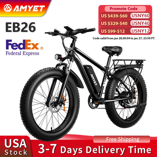 AMYET EB26 Electric Mountain Bike Fat Tire Dual Shock