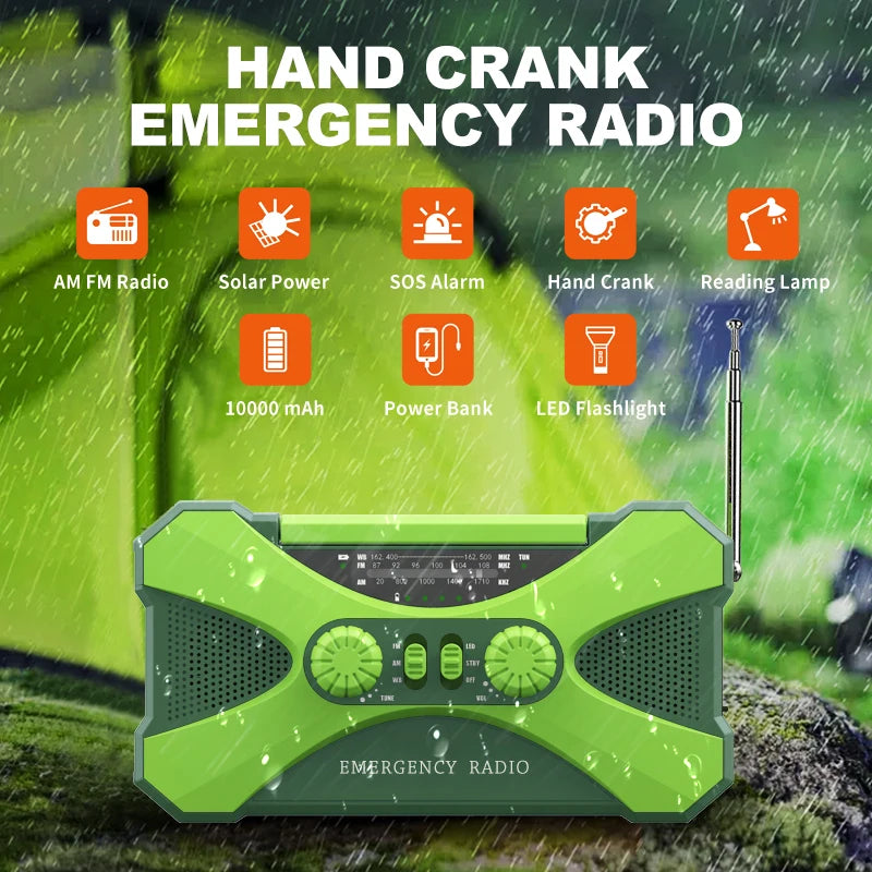 Portable Charger 10000mAh Solar Hand Crank Radio Emergency