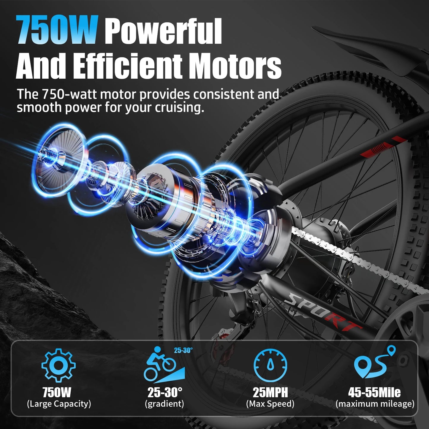 Max Speed Electric Fat Tire Bike With 1000W Peak Motor