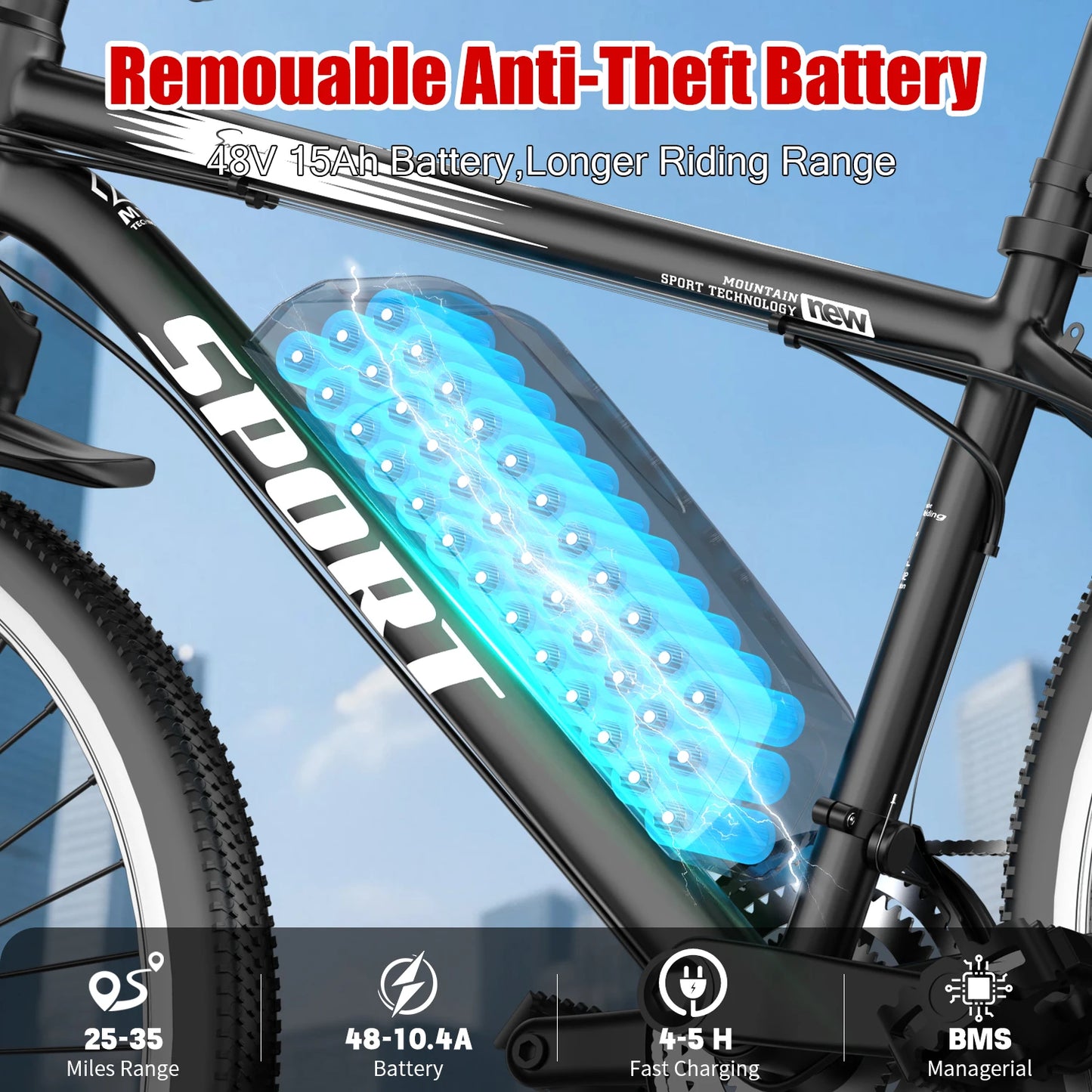 Max Speed Electric Bike Removable 480Wh Battery 750W Peak