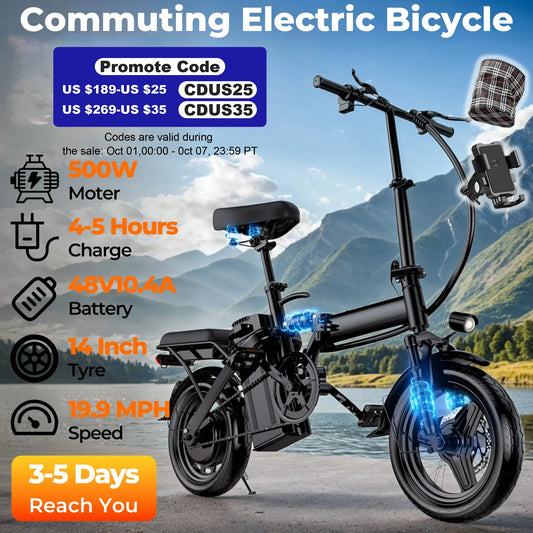 LELEKUAIC Folding Electric Bike Removable 48V Battery