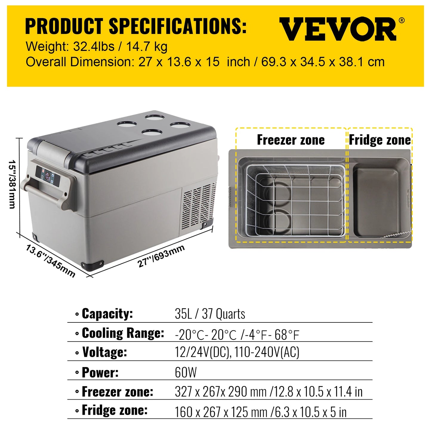 VEVOR Car Refrigerator Portable App Control Compressor Cooler