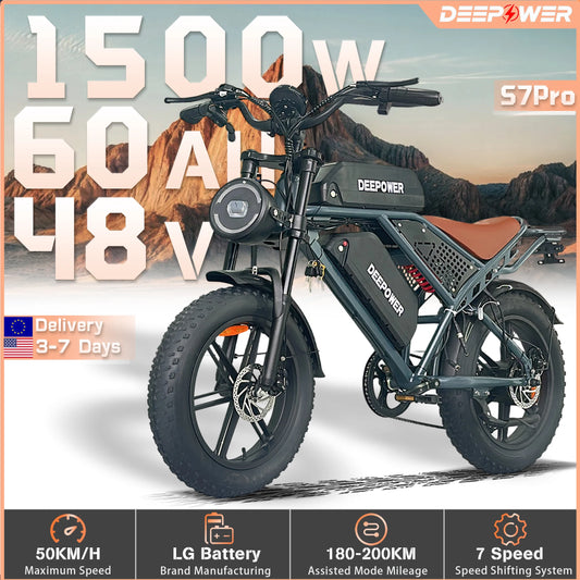 DEEPOWER Electric Bike S7Pro Carbon-Steel-Frame For Adults