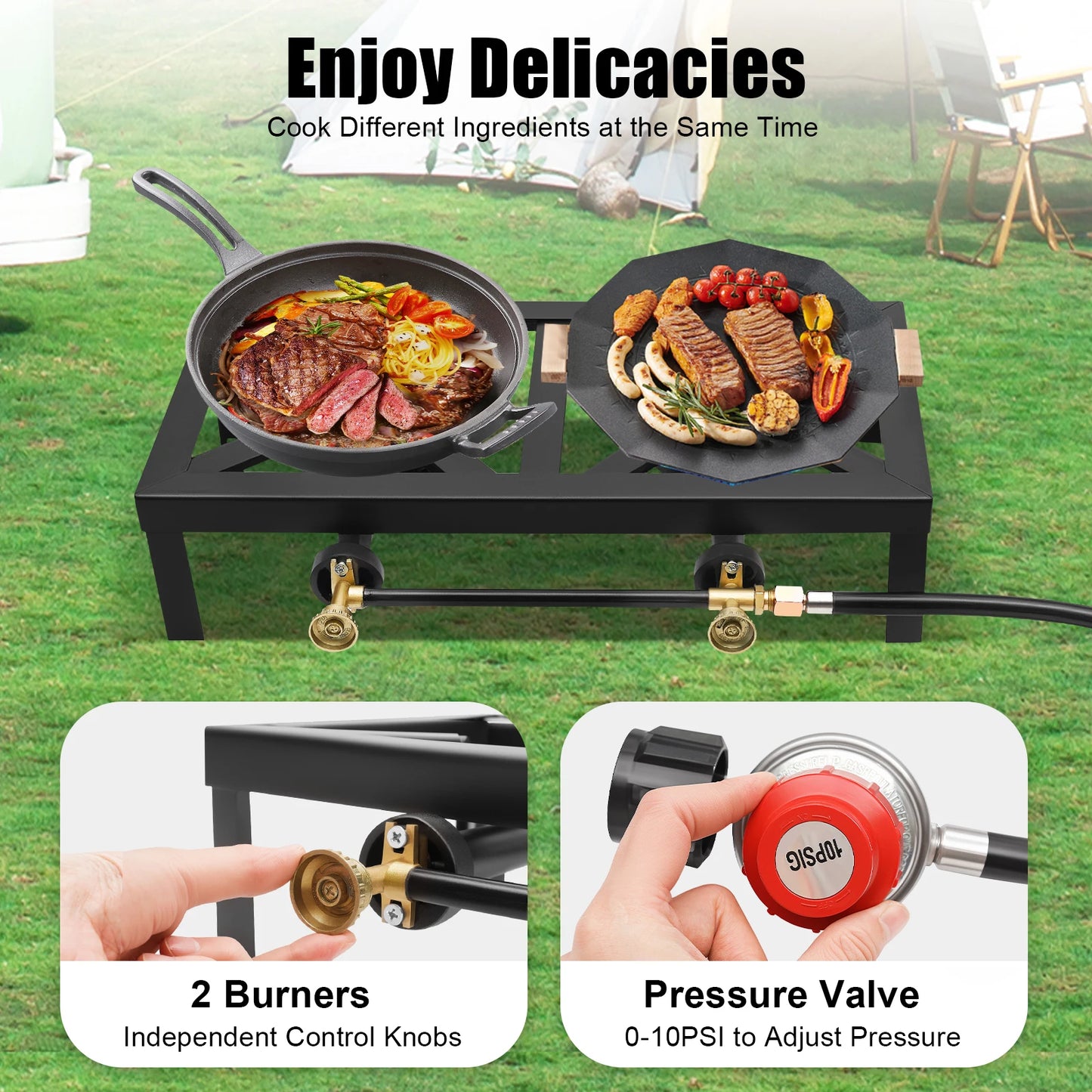 Double Burner Outdoor Gas Stove 8000W Regulator Included