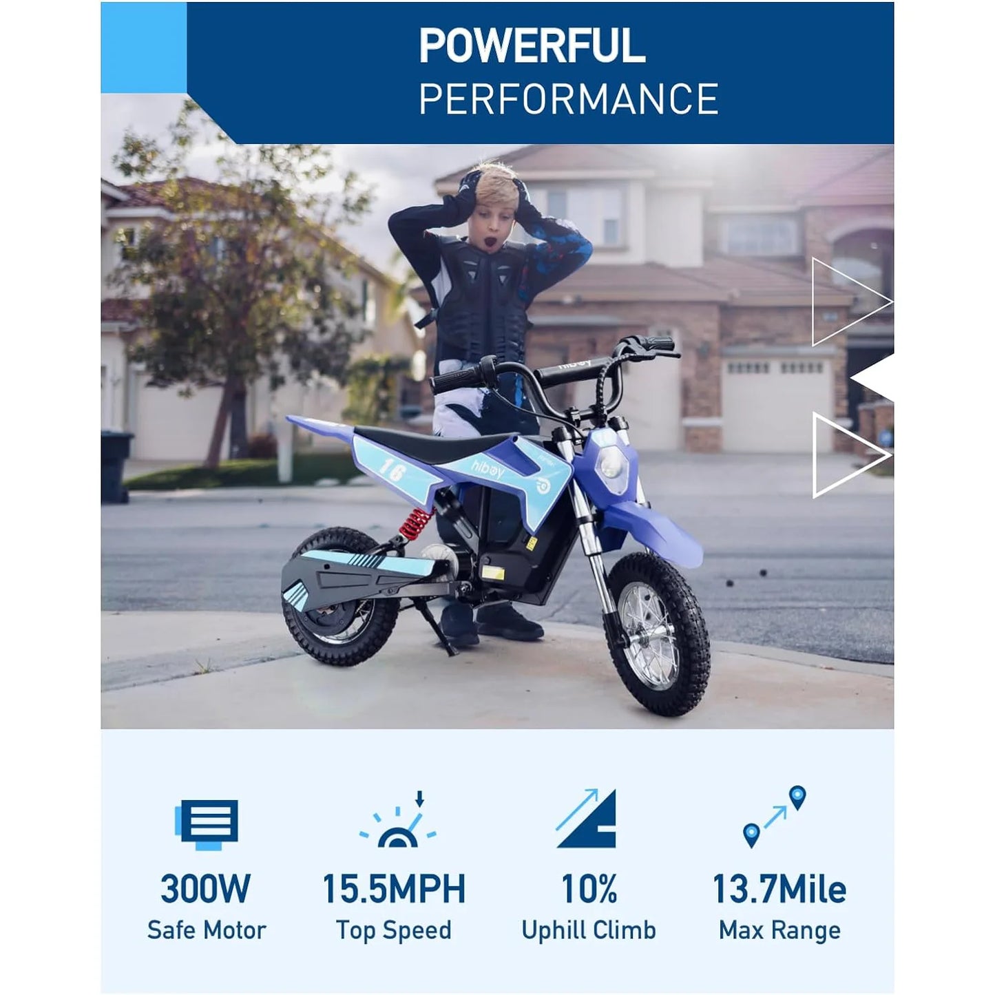 HIBOY Electric Dirt Bike 36V 300W Long-Range for Kids
