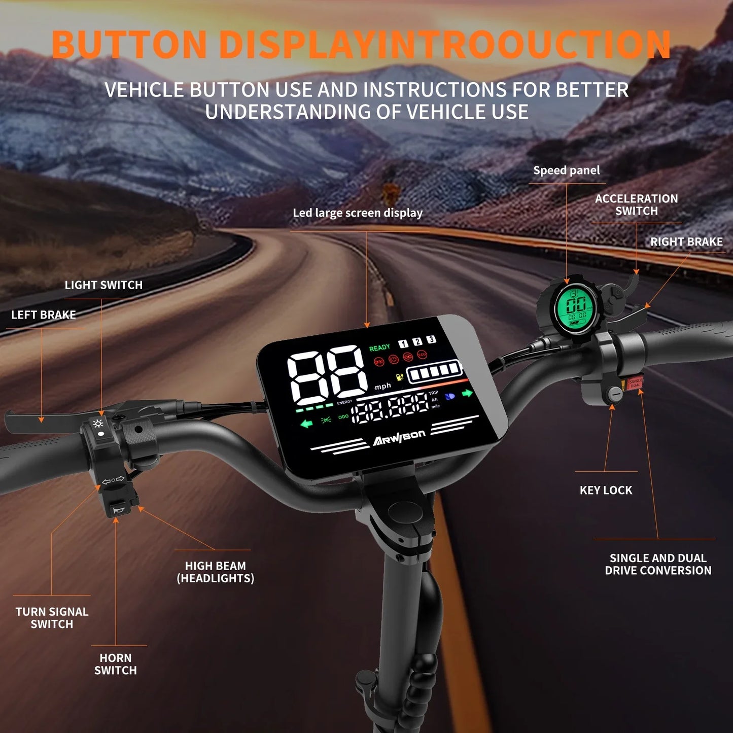 Arwibon Dual-Motor 5600W Folding Electric Scooter Pro